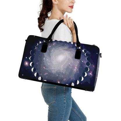 Lunar Phase Cycle Print Leather Duffle Bag