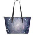 Lunar Phase Cycle Print Leather Tote Bag With Zipper