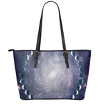 Lunar Phase Cycle Print Leather Tote Bag