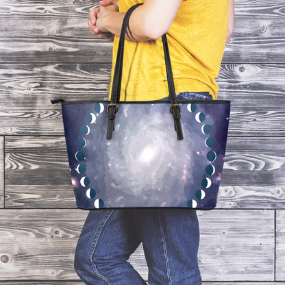 Lunar Phase Cycle Print Leather Tote Bag