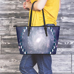 Lunar Phase Cycle Print Leather Tote Bag