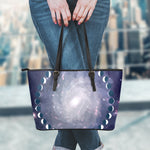 Lunar Phase Cycle Print Leather Tote Bag