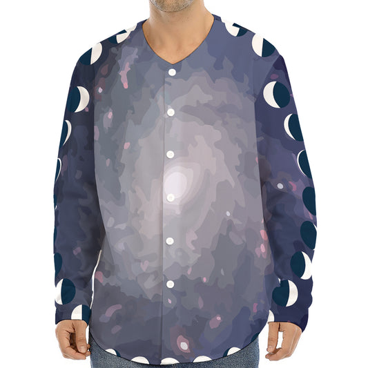 Lunar Phase Cycle Print Long Sleeve Baseball Jersey