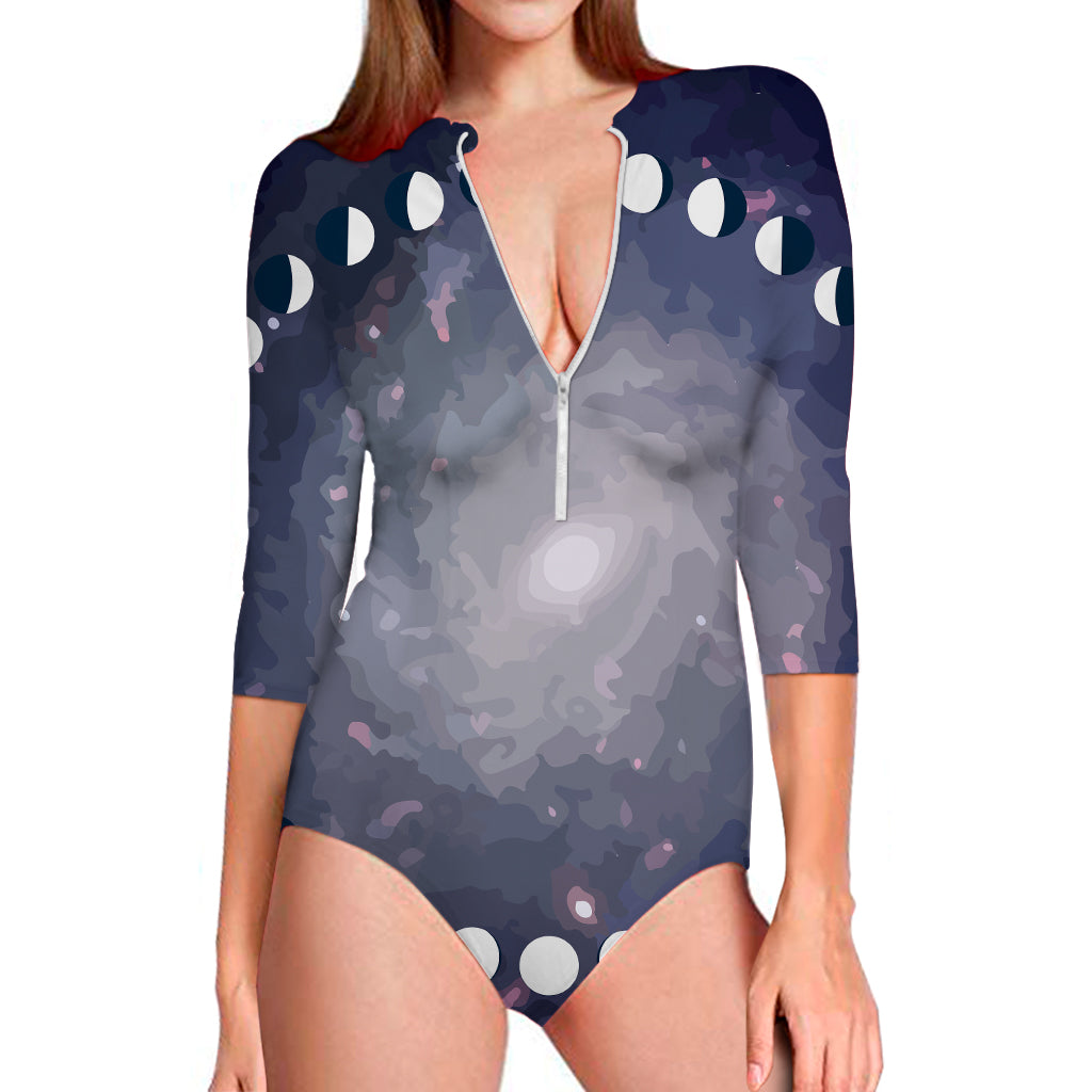 Lunar Phase Cycle Print Long Sleeve Swimsuit