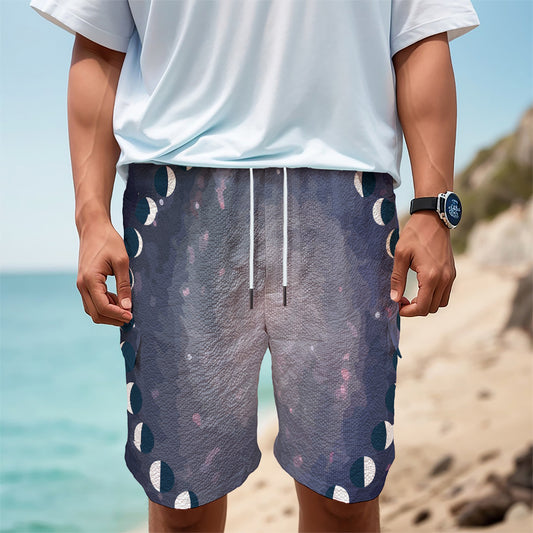 Lunar Phase Cycle Print Men's Cargo Shorts