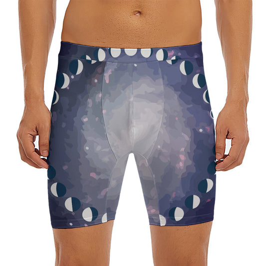 Lunar Phase Cycle Print Men's Long Boxer Briefs