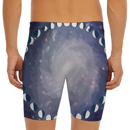 Lunar Phase Cycle Print Men's Long Boxer Briefs