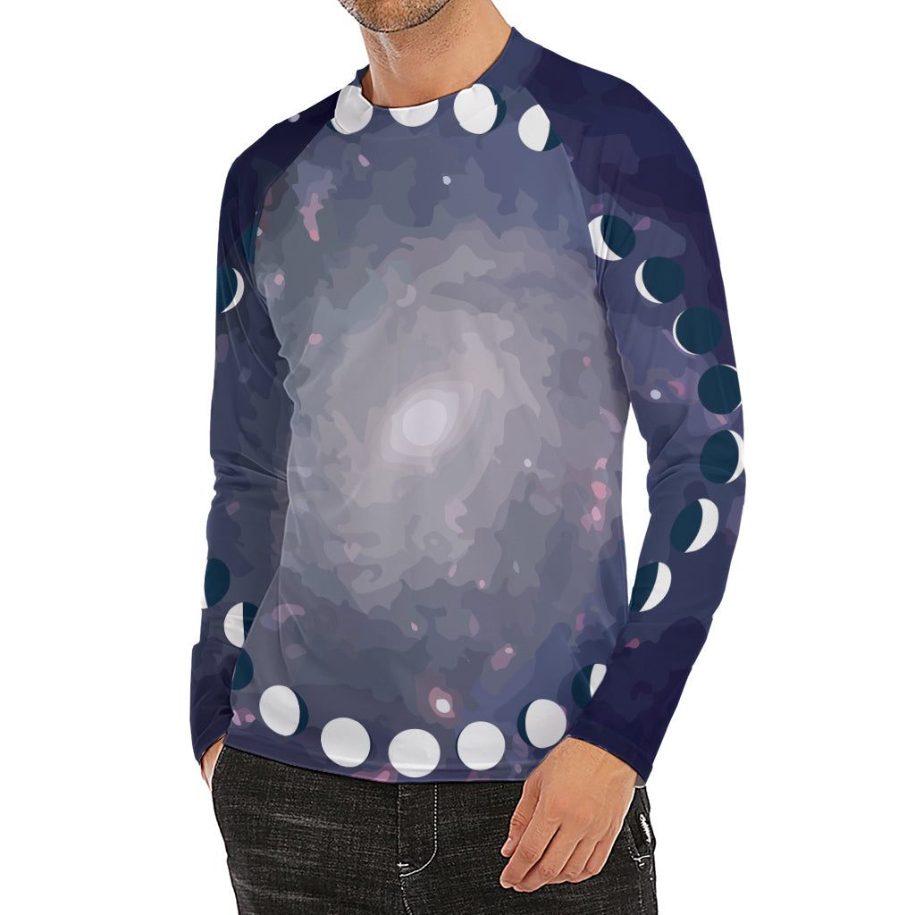 Lunar Phase Cycle Print Men's Long Sleeve Rash Guard