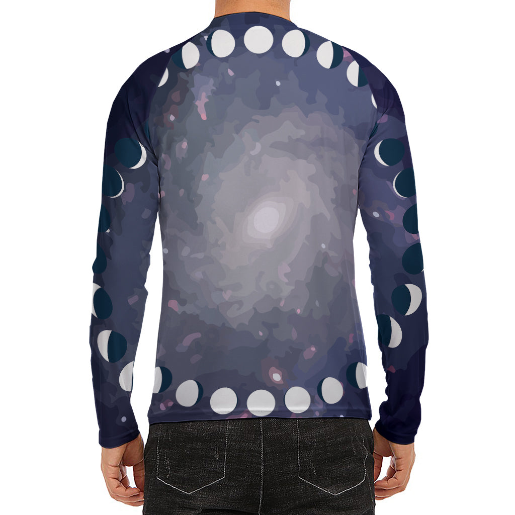 Lunar Phase Cycle Print Men's Long Sleeve Rash Guard