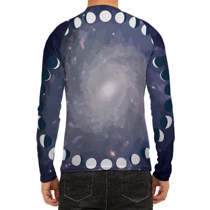 Lunar Phase Cycle Print Men's Long Sleeve Rash Guard