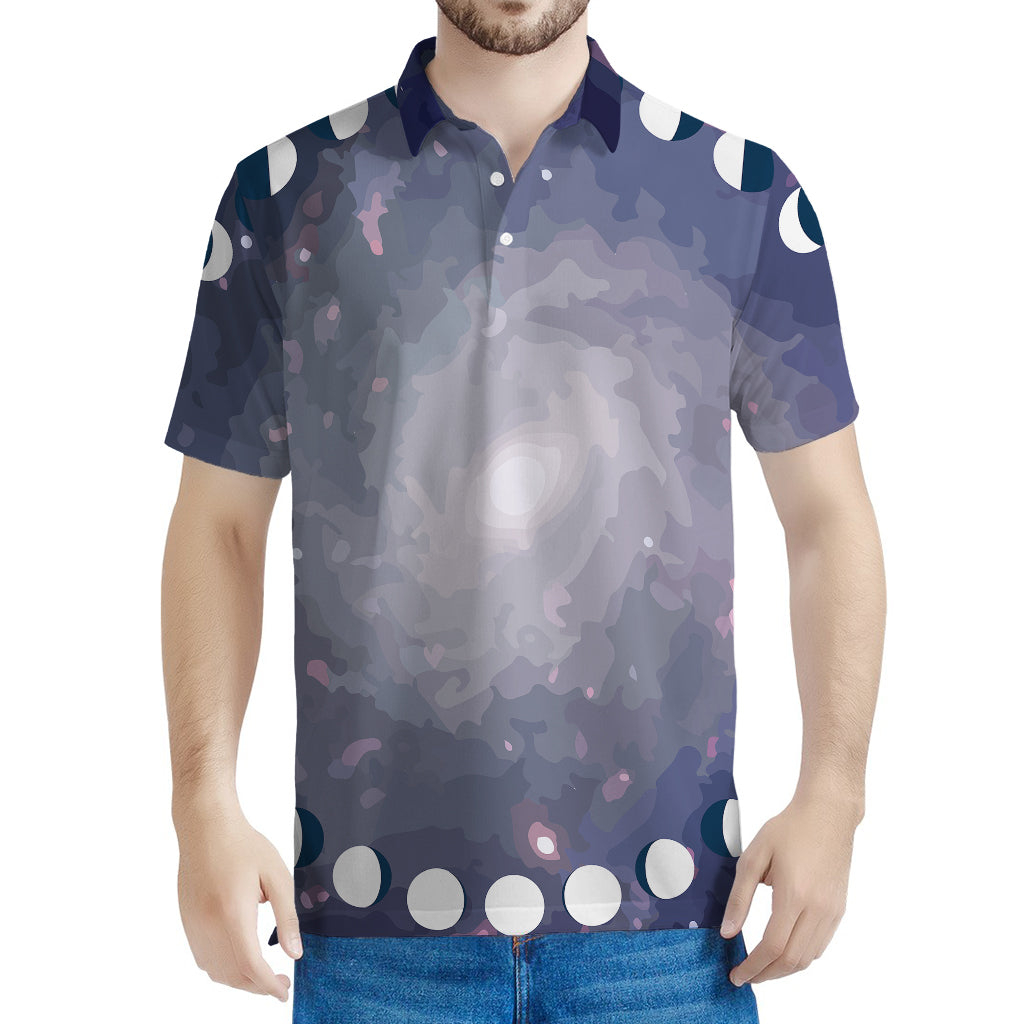 Lunar Phase Cycle Print Men's Polo Shirt