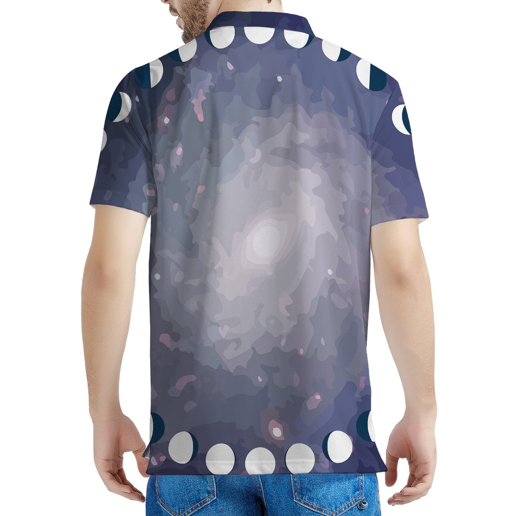 Lunar Phase Cycle Print Men's Polo Shirt