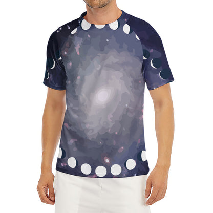 Lunar Phase Cycle Print Men's Short Sleeve Rash Guard