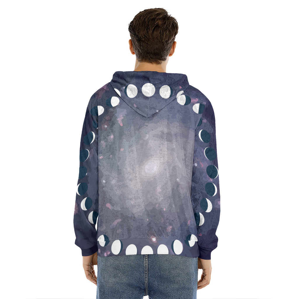 Lunar Phase Cycle Print Men's Velvet Pullover Hoodie