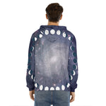 Lunar Phase Cycle Print Men's Velvet Pullover Hoodie