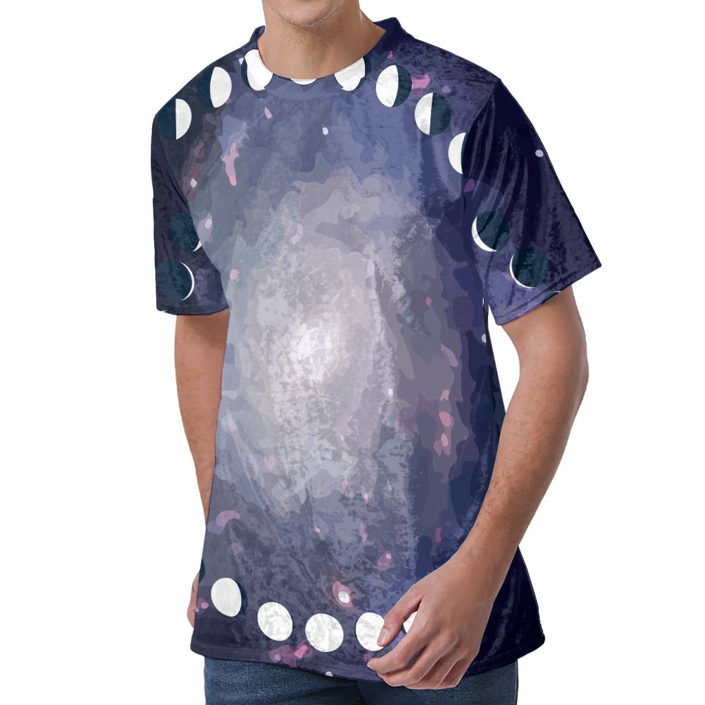 Lunar Phase Cycle Print Men's Velvet T-Shirt