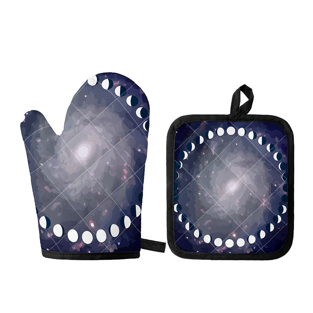 Lunar Phase Cycle Print Oven Mitt And Pot Holder Set