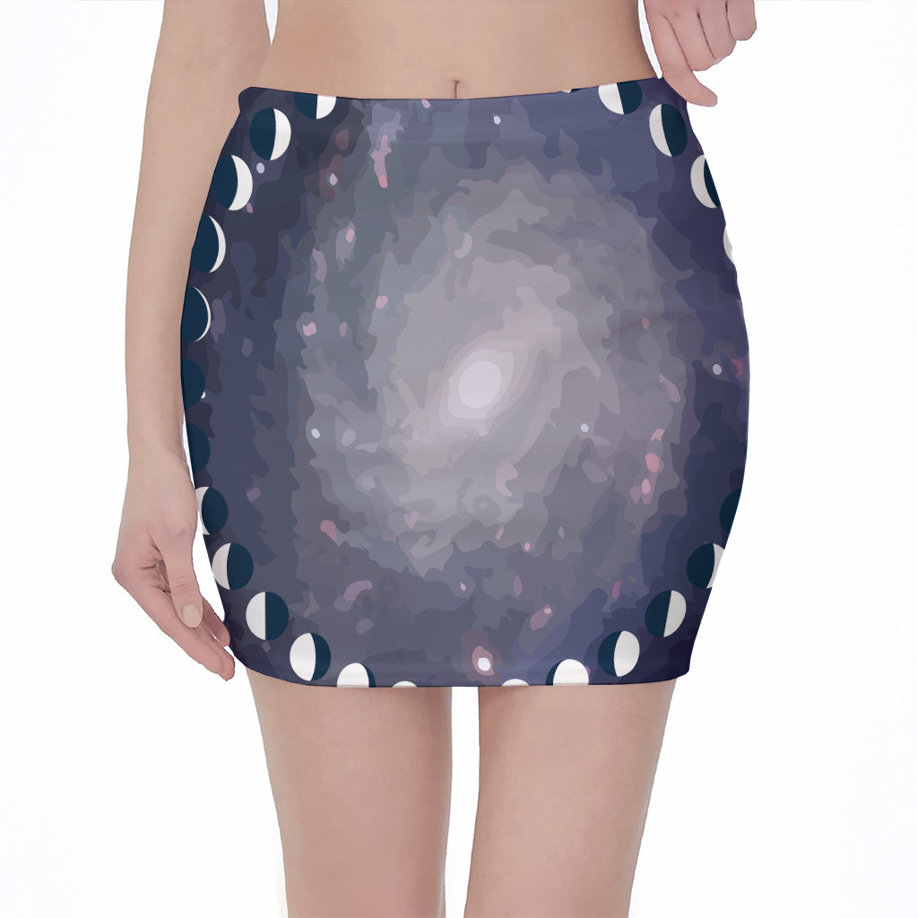 Lunar Phase Cycle Print Pencil Mini Skirt