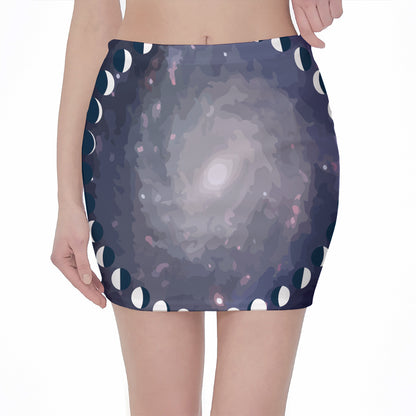 Lunar Phase Cycle Print Pencil Mini Skirt