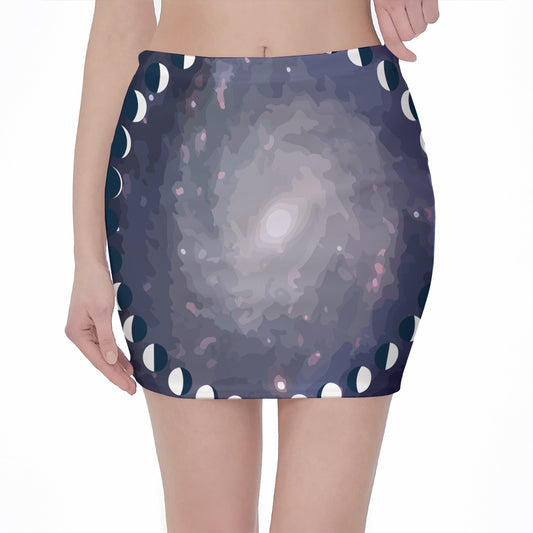 Lunar Phase Cycle Print Pencil Mini Skirt