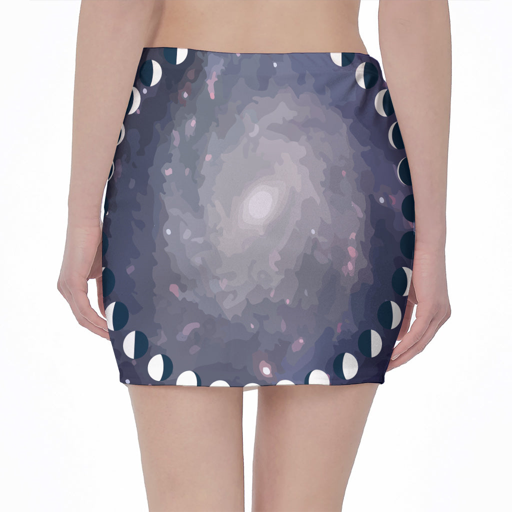 Lunar Phase Cycle Print Pencil Mini Skirt