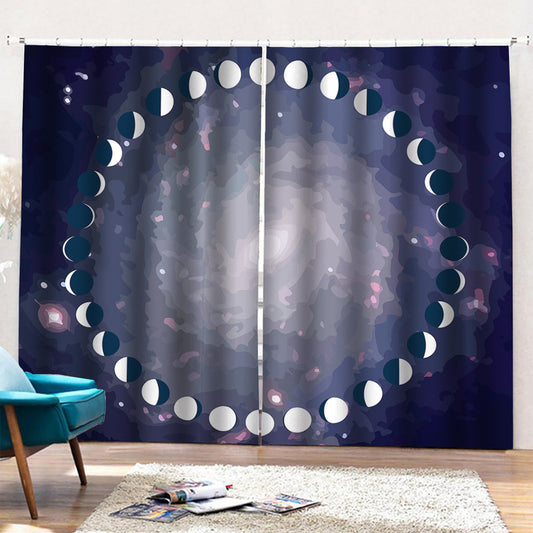 Lunar Phase Cycle Print Pencil Pleat Curtains