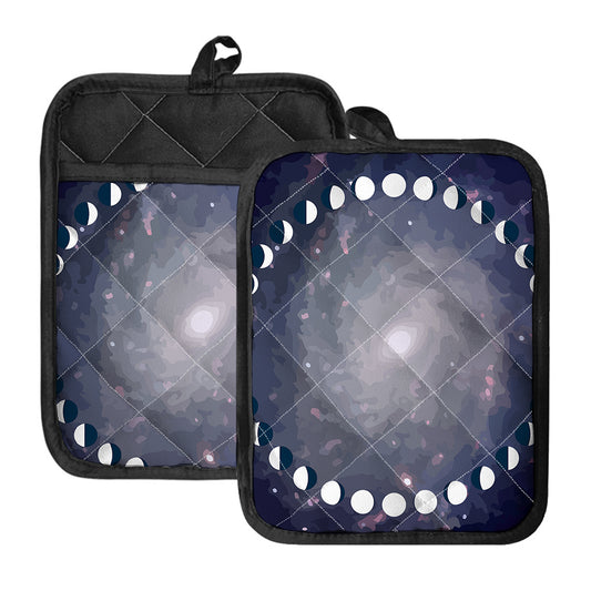 Lunar Phase Cycle Print Pot Holders With Pocket