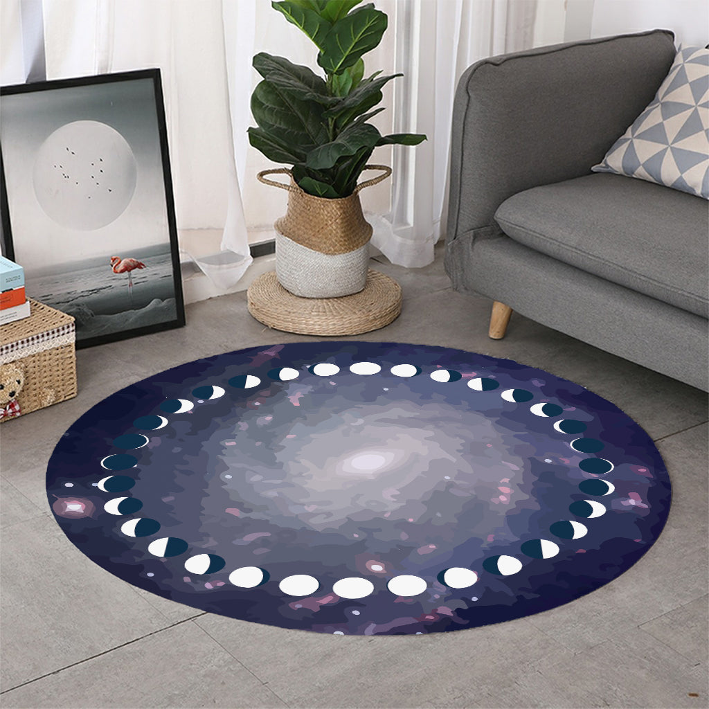 Lunar Phase Cycle Print Round Rug