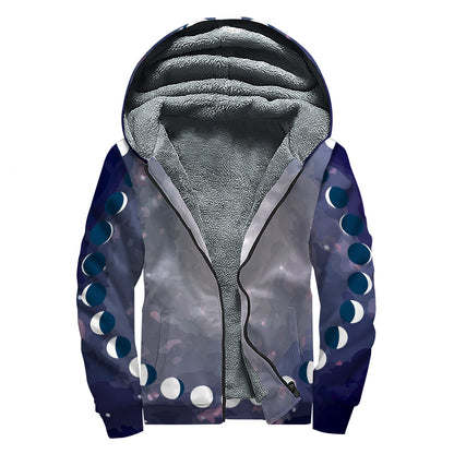 Lunar Phase Cycle Print Sherpa Lined Zip Up Hoodie