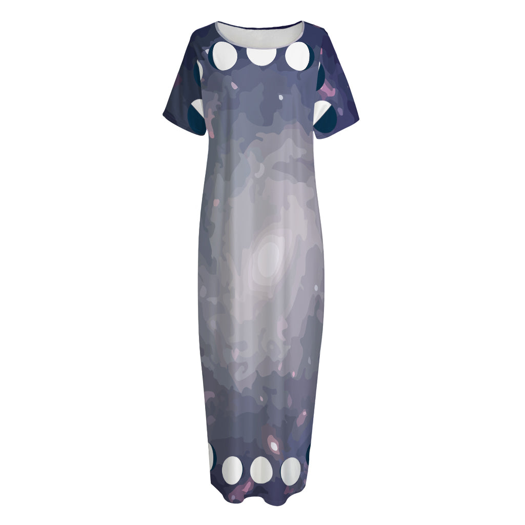 Lunar Phase Cycle Print Short Sleeve Long Nightdress