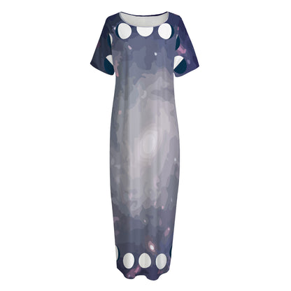Lunar Phase Cycle Print Short Sleeve Long Nightdress