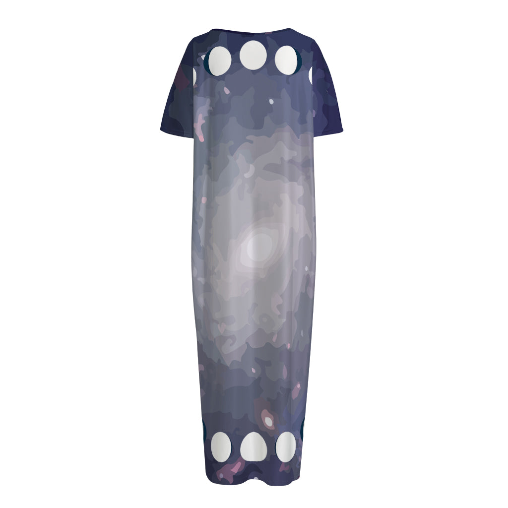 Lunar Phase Cycle Print Short Sleeve Long Nightdress