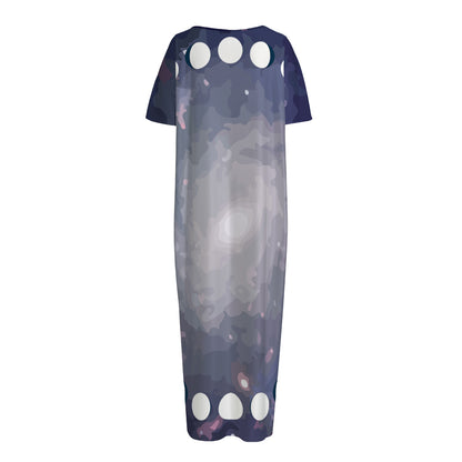 Lunar Phase Cycle Print Short Sleeve Long Nightdress