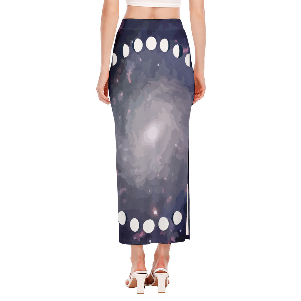 Lunar Phase Cycle Print Side Slit Maxi Skirt
