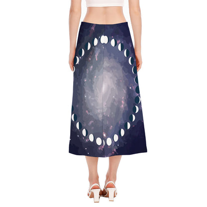 Lunar Phase Cycle Print Side Slit Midi Skirt