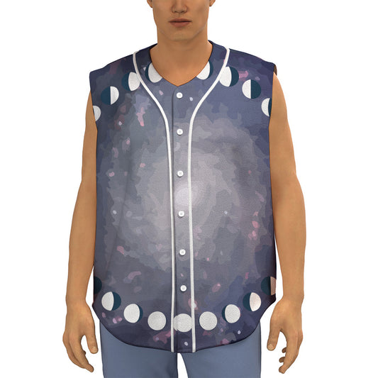 Lunar Phase Cycle Print Sleeveless Baseball Jersey