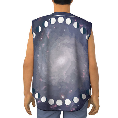 Lunar Phase Cycle Print Sleeveless Baseball Jersey