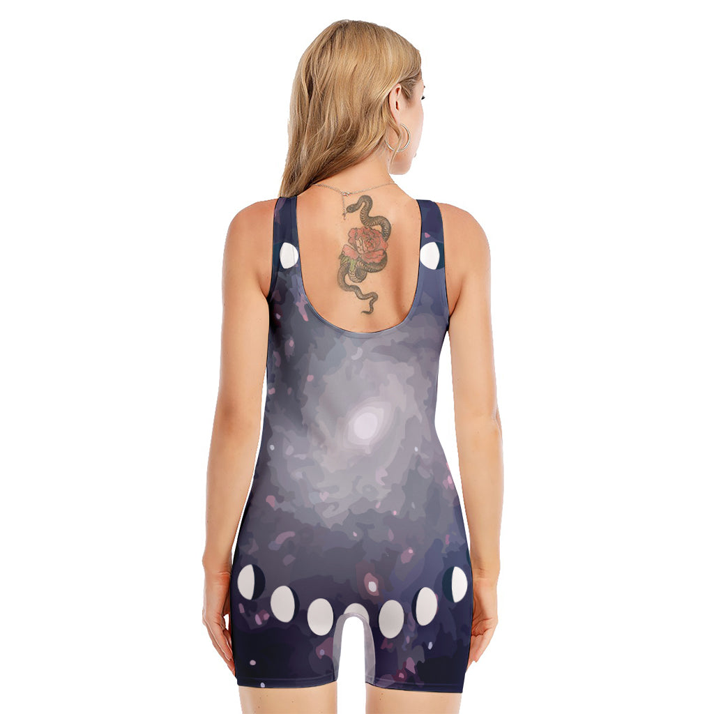 Lunar Phase Cycle Print Sleeveless One Piece Swimsuit