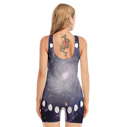 Lunar Phase Cycle Print Sleeveless One Piece Swimsuit