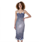 Lunar Phase Cycle Print Slim Fit Midi Cami Dress