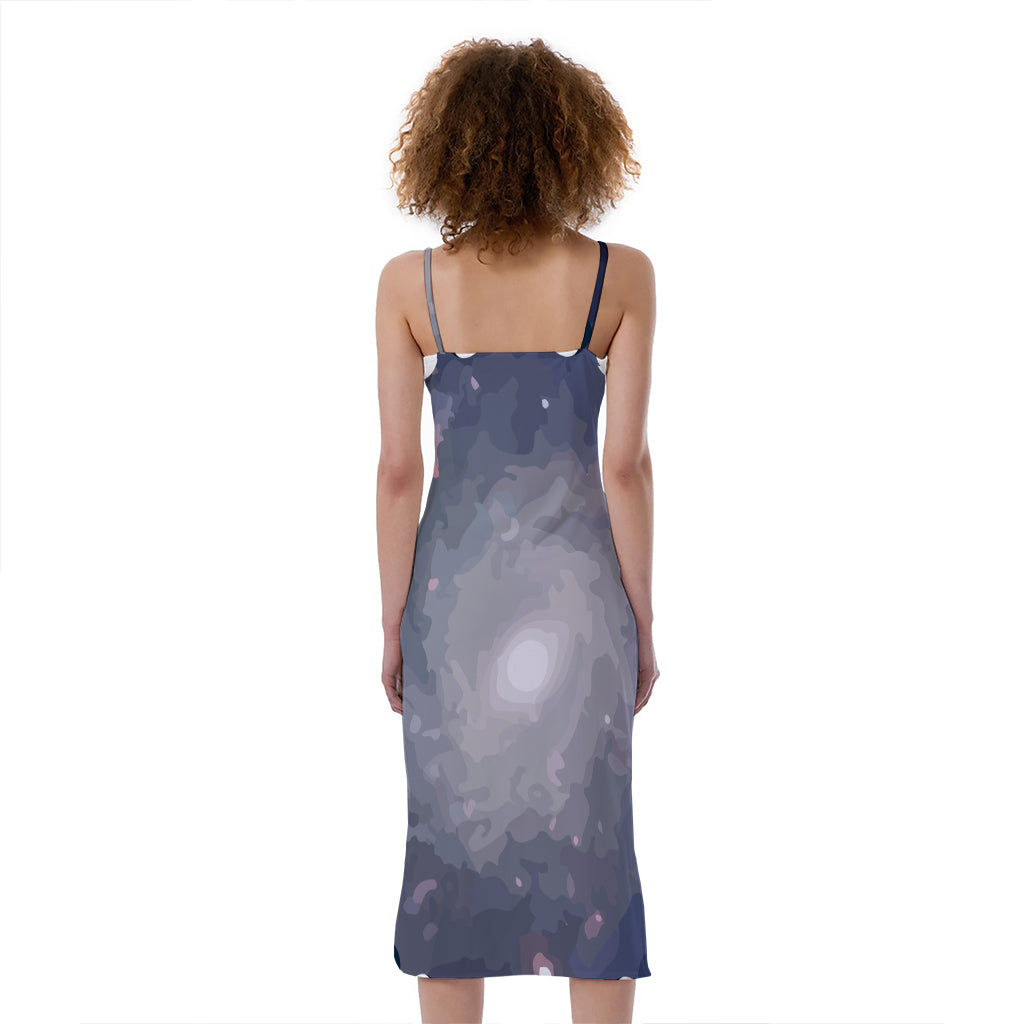 Lunar Phase Cycle Print Slim Fit Midi Cami Dress