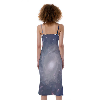 Lunar Phase Cycle Print Slim Fit Midi Cami Dress