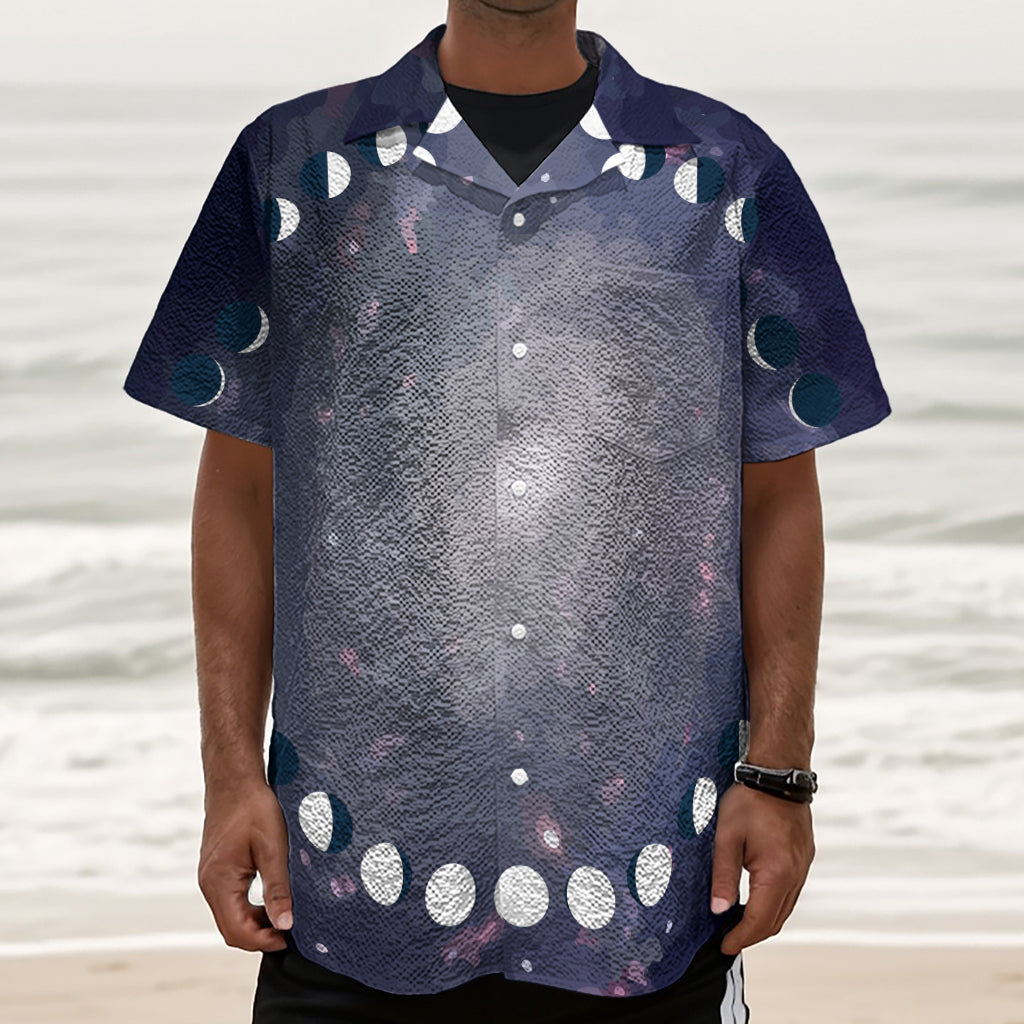 Lunar Phase Cycle Print Textured Short Sleeve Shirt
