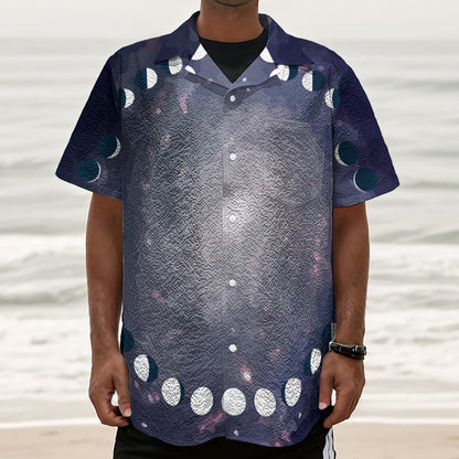 Lunar Phase Cycle Print Textured Short Sleeve Shirt