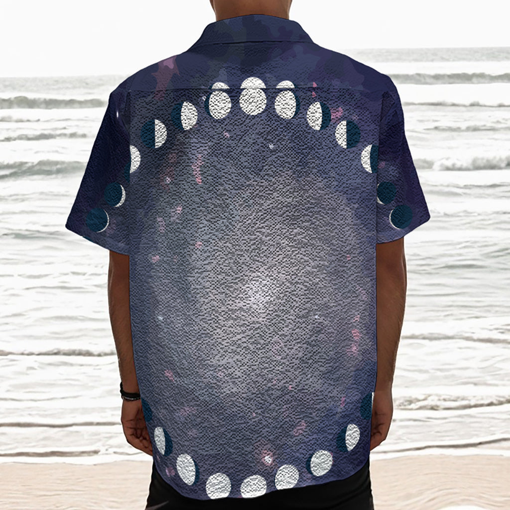 Lunar Phase Cycle Print Textured Short Sleeve Shirt