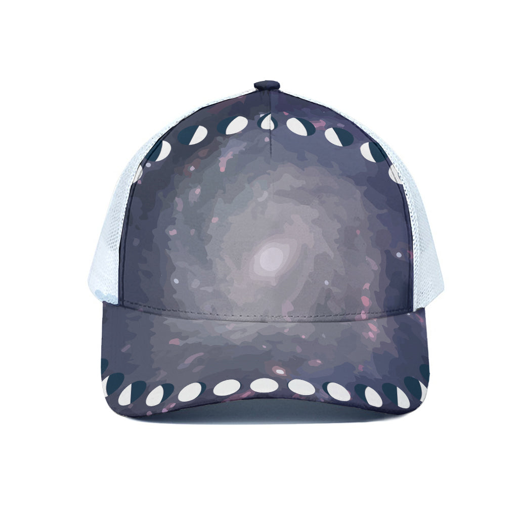 Lunar Phase Cycle Print White Mesh Trucker Cap