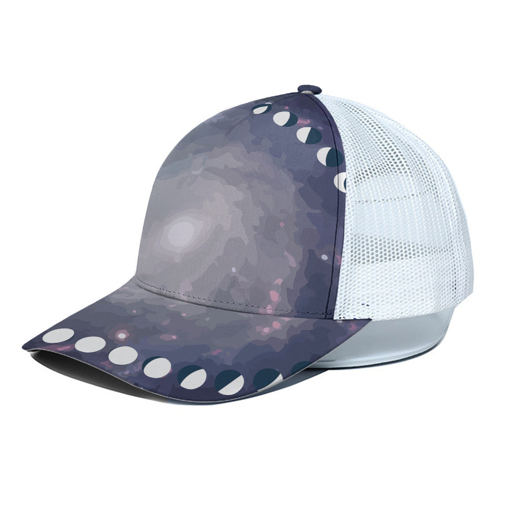 Lunar Phase Cycle Print White Mesh Trucker Cap