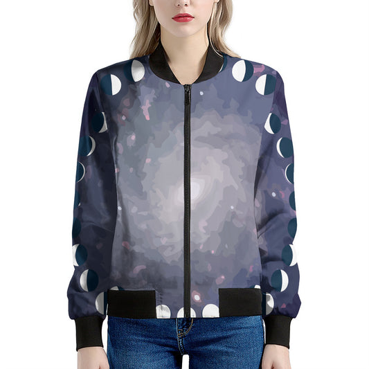 Lunar Phase Cycle Print Women's Bomber Jacket