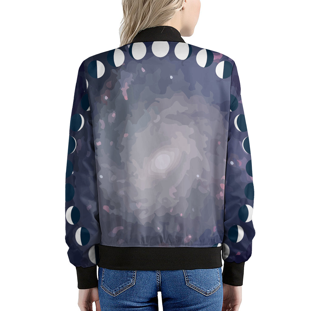 Lunar Phase Cycle Print Women's Bomber Jacket