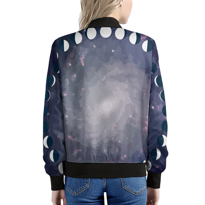 Lunar Phase Cycle Print Women's Bomber Jacket